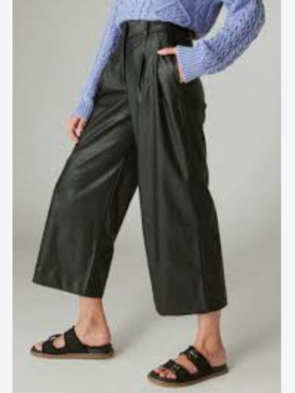 NEW Lucky Brand Cropped Pleated Faux Leather Wide Leg Pants Size 6 in Black
